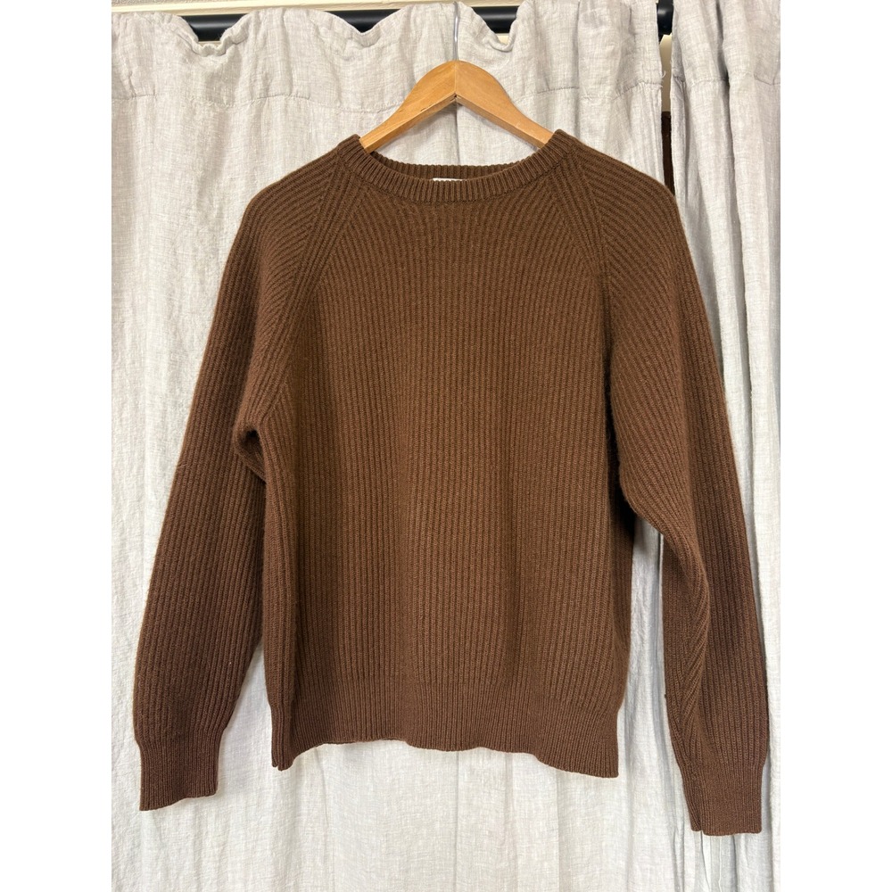 Jeffrey Banks Sweater Mens XL Brown 100% Cashmere Ribbed Crewneck Raglan